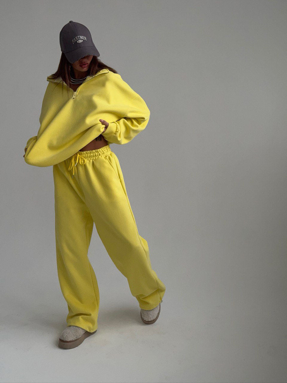 Fashion Half-Open Neck Long Sleeve Hoodie and Pants Casual Set Oversized Pullover with Tie Waist Sweatpants Two-Piece Set, Cotton
