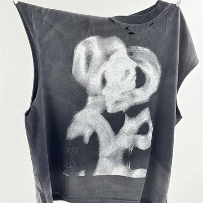Washed Saint Punk art limited edition BOX TEE Hand Worn Vest T-Shirts Men Women High Quality T Shirt