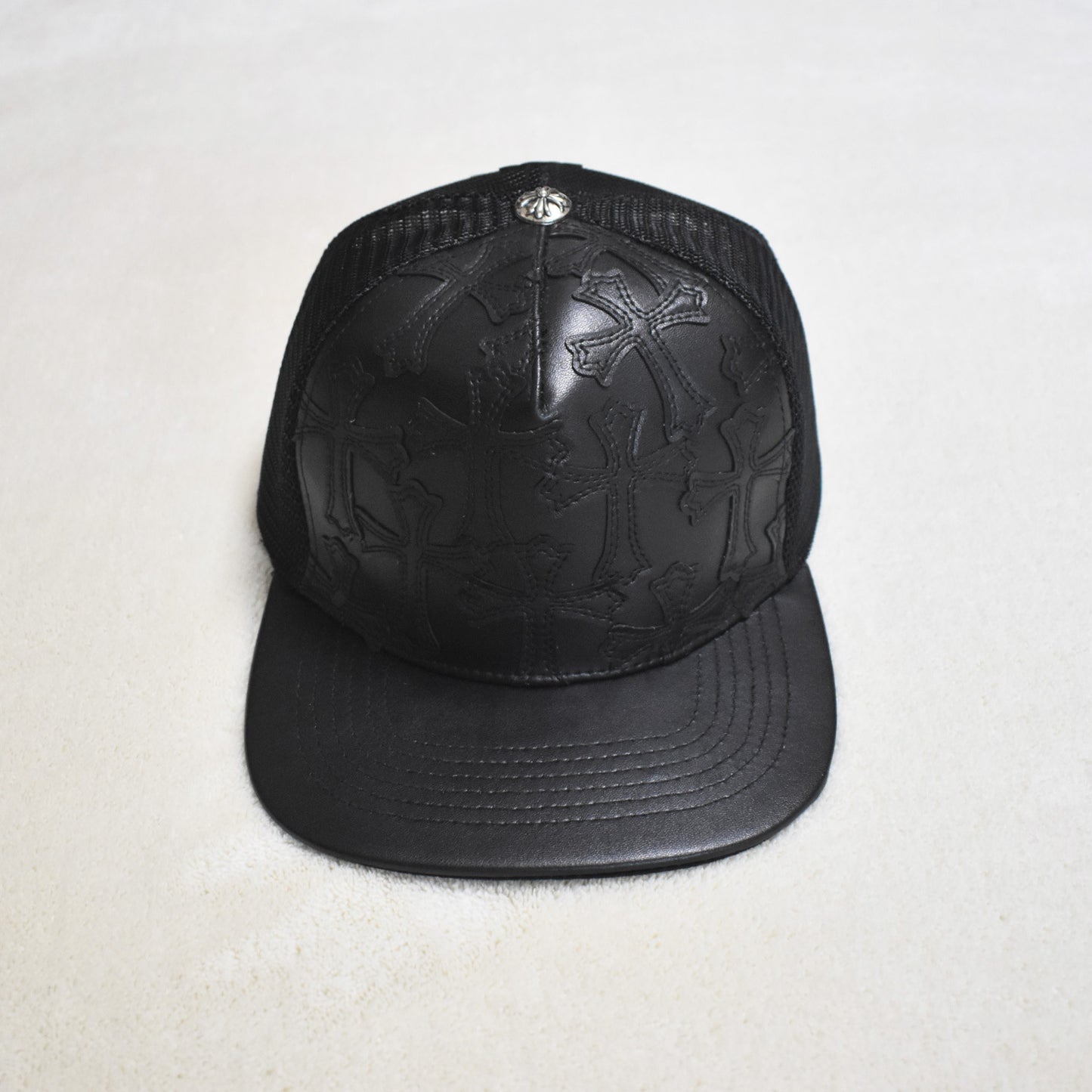 Hollywood Fashion Brand CHROME Chrome Silver Heart Cross Badge Wide Brim Sun Hat for Men and Women