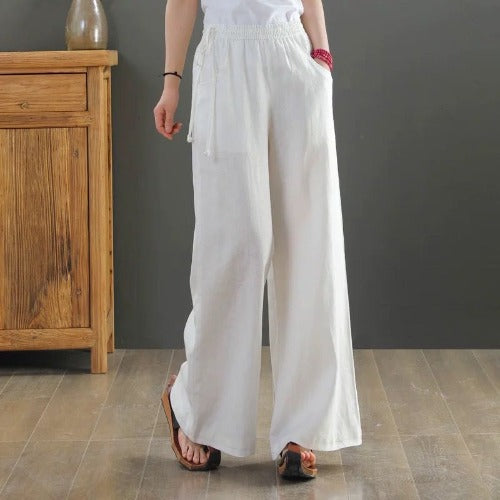 Women Summer Cotton Linen Pants Women Loose Cotton Casual Baggy Pants With Elastic Waist Wide Trousers