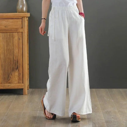 Women Summer Cotton Linen Pants Women Loose Cotton Casual Baggy Pants With Elastic Waist Wide Trousers