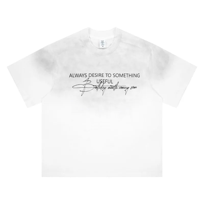 Men's Oversized Tie-Dye T-Shirt - "Always Desire to Something Useful" Graphic Print Casual Tee