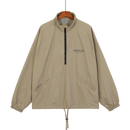 FOG Double Thread ESSENTIALS Half Zip Mens Trendy American INS Jacket Coat Windbreaker Spring and Autumn