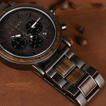 Wooden Chronograph Watch Men's Luxury Style