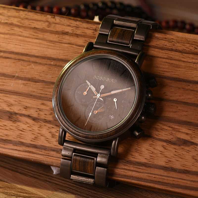 Wooden Chronograph Watch Men's Luxury Style
