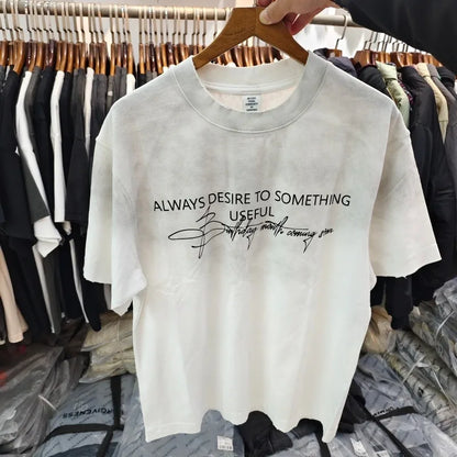 Men's Oversized Tie-Dye T-Shirt - "Always Desire to Something Useful" Graphic Print Casual Tee