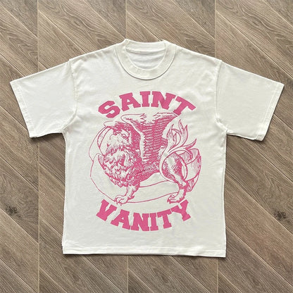 SAINT VANITY Ins The Same Style, Letter Printing Casual Short-sleeved T-shirt for Men and Women Breathable Oversized T Shirt