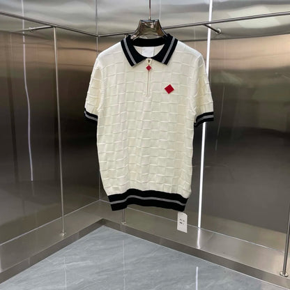 2026 High Quality Casinoblank Red Sign Embroidery Women Men Turn Down Collar T shirts tees Loose Fit Men Summer Knitted T shirt
