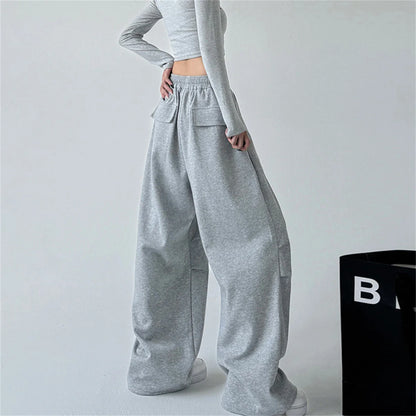 2025 New Harajuku Wide Leg Sweatpants Women Streetwear Baggy Oversize Gray Sports Pants Woman Drawstring Casual Joggers Trousers