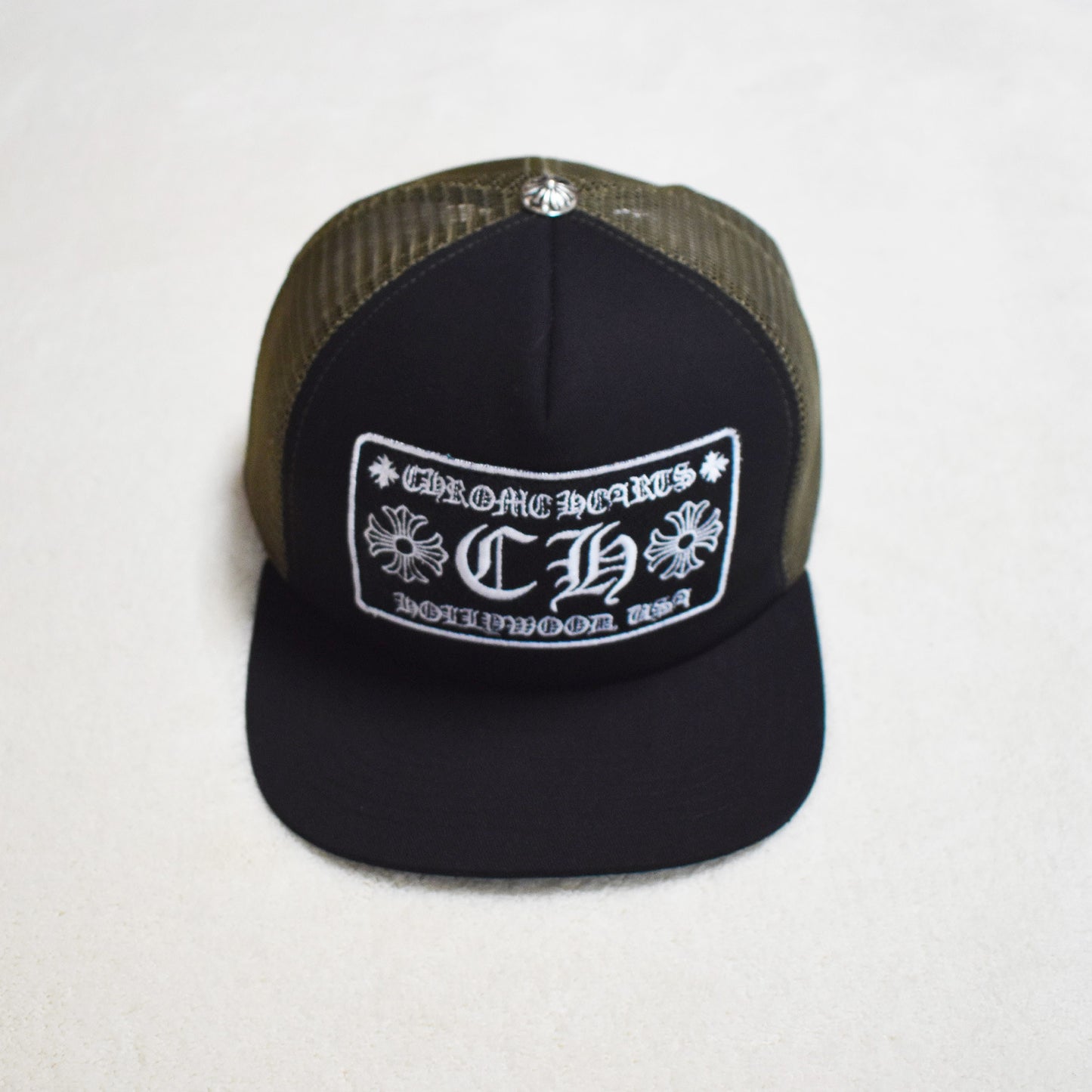 Hollywood Fashion Brand CHROME Chrome Silver Heart Cross Badge Wide Brim Sun Hat for Men and Women