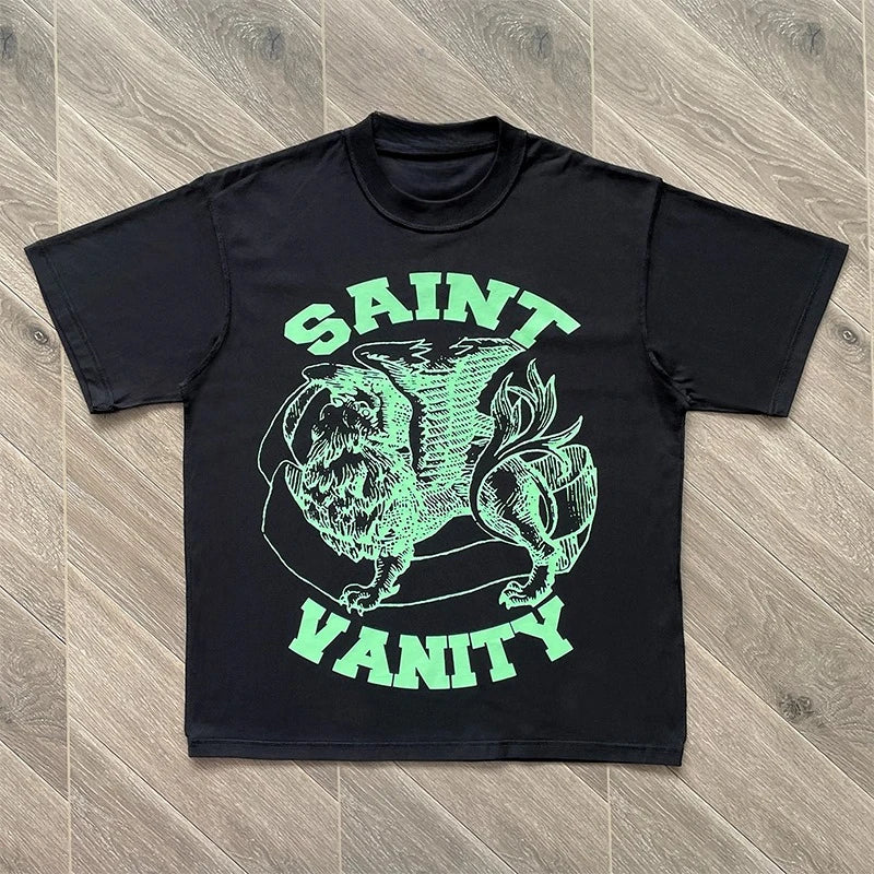 SAINT VANITY Ins The Same Style, Letter Printing Casual Short-sleeved T-shirt for Men and Women Breathable Oversized T Shirt