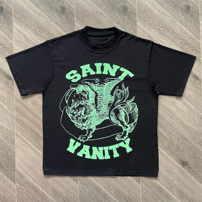 SAINT VANITY Ins The Same Style, Letter Printing Casual Short-sleeved T-shirt for Men and Women Breathable Oversized T Shirt