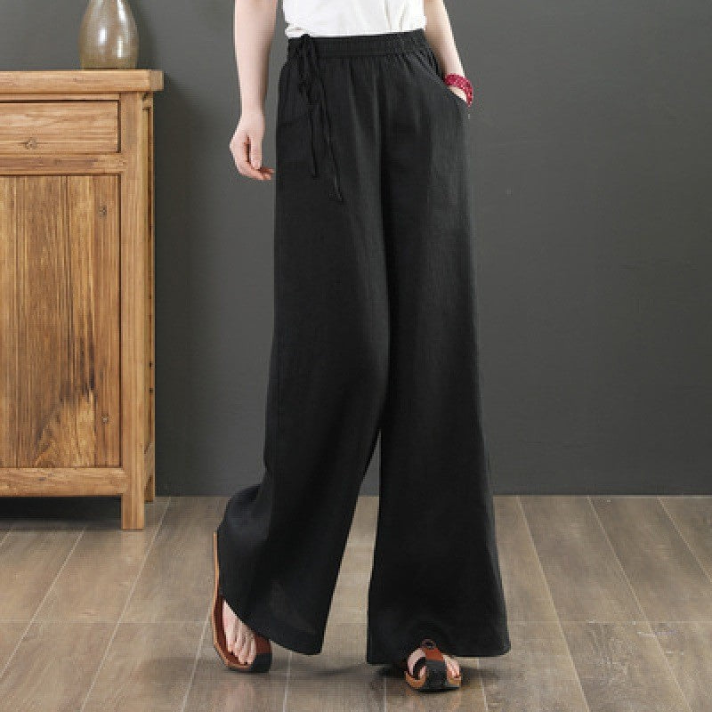 Women Summer Cotton Linen Pants Women Loose Cotton Casual Baggy Pants With Elastic Waist Wide Trousers