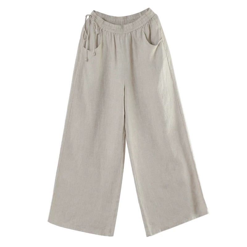 Women Summer Cotton Linen Pants Women Loose Cotton Casual Baggy Pants With Elastic Waist Wide Trousers