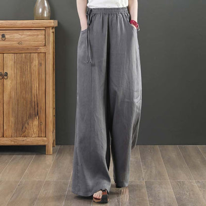 Women Summer Cotton Linen Pants Women Loose Cotton Casual Baggy Pants With Elastic Waist Wide Trousers