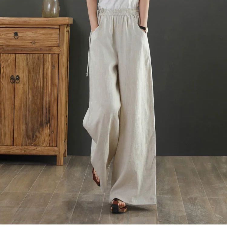 Women Summer Cotton Linen Pants Women Loose Cotton Casual Baggy Pants With Elastic Waist Wide Trousers