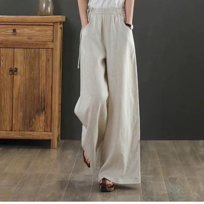 Women Summer Cotton Linen Pants Women Loose Cotton Casual Baggy Pants With Elastic Waist Wide Trousers
