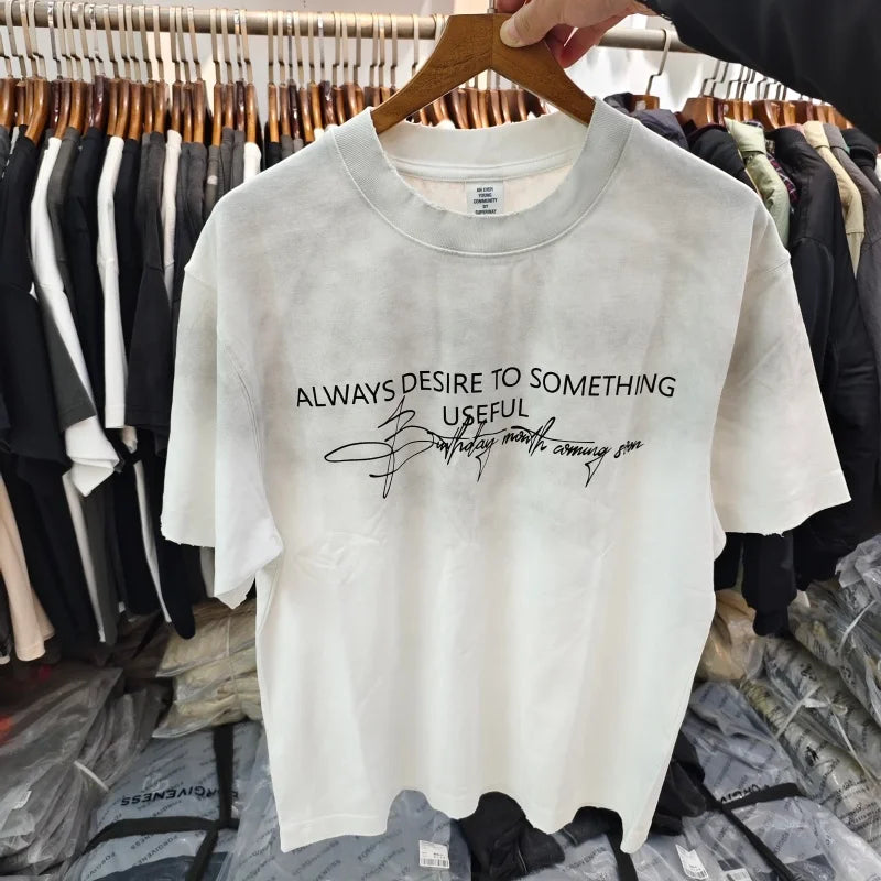 Men's Oversized Tie-Dye T-Shirt - "Always Desire to Something Useful" Graphic Print Casual Tee