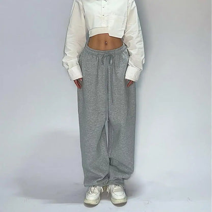 Casual Solid Sweatpants For Women High Waist Lace Up Loose Joggers Pant Classic Baggy Streetwear Female Sport Dance Trouser Y2K