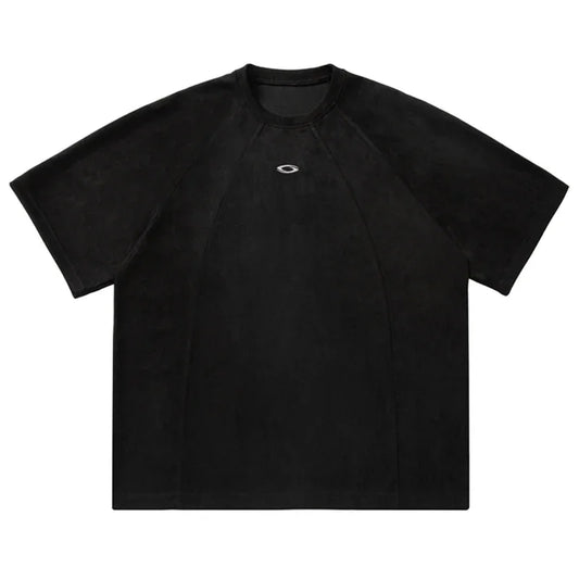 TFETTERS Brand Splicing Suede Male T Shirt 2026 Summer New American Vintage Short Sleeve T-shirts Man Solid Color Mens Clothing
