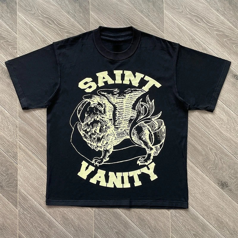 SAINT VANITY Ins The Same Style, Letter Printing Casual Short-sleeved T-shirt for Men and Women Breathable Oversized T Shirt