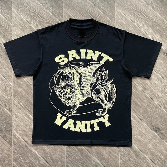 SAINT VANITY Ins The Same Style, Letter Printing Casual Short-sleeved T-shirt for Men and Women Breathable Oversized T Shirt