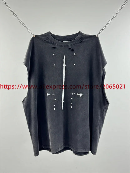 Washed Saint Punk art limited edition BOX TEE Hand Worn Vest T-Shirts Men Women High Quality T Shirt
