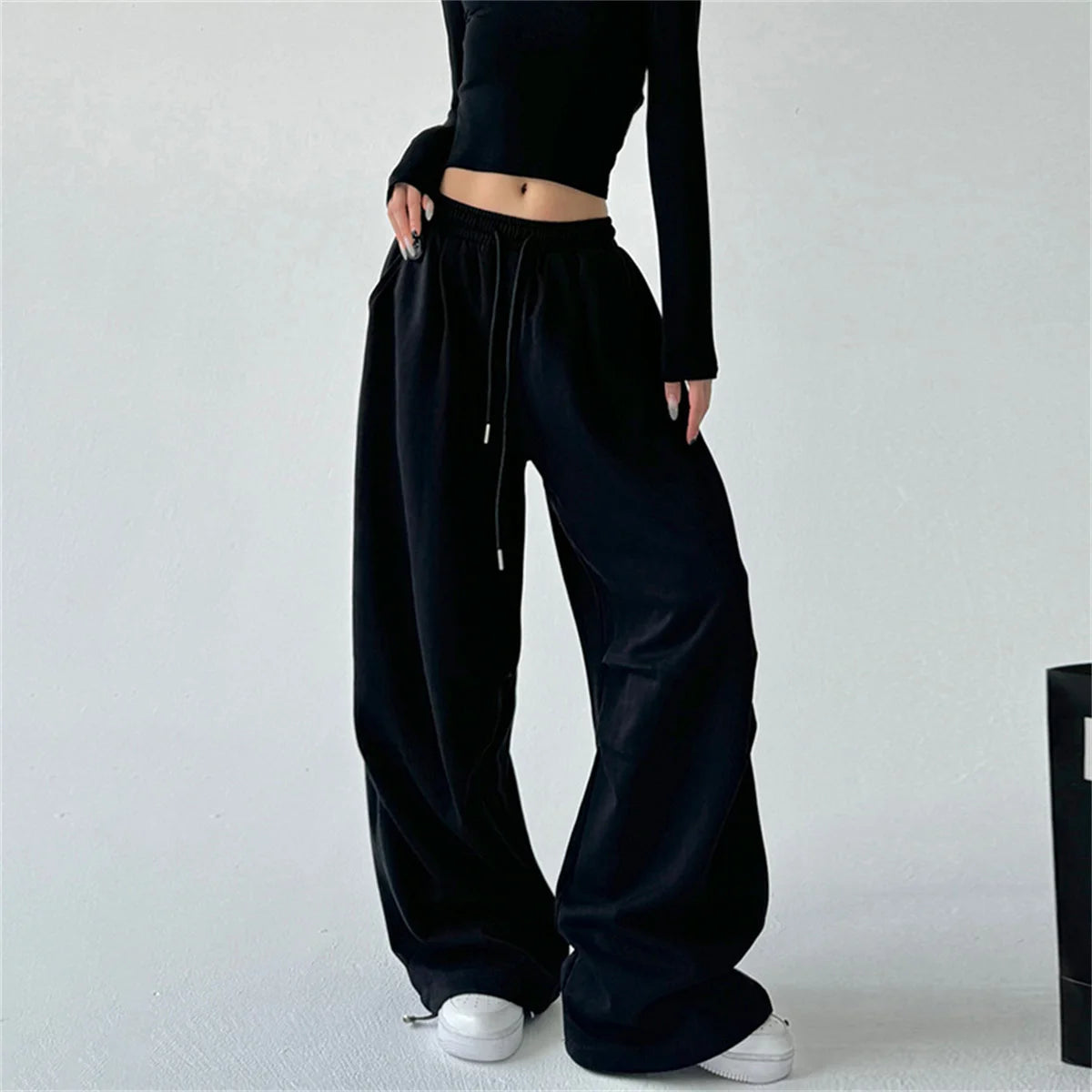 2025 New Harajuku Wide Leg Sweatpants Women Streetwear Baggy Oversize Gray Sports Pants Woman Drawstring Casual Joggers Trousers