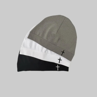 Cross Embroidered Skull Cap Thin Beanie Soft Breathable Stretch Hat for Men Women Casual Streetwear Travel Outdoor All Season