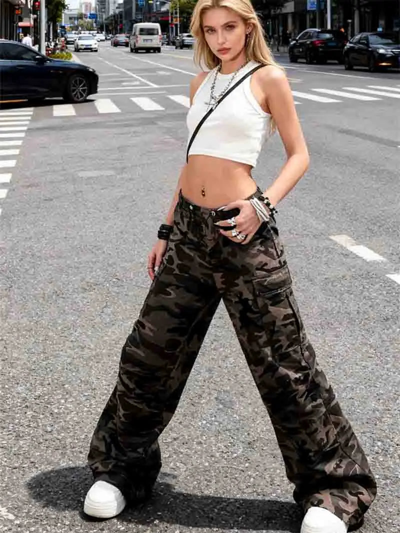 Cargo Pants Womens Street Wear Four-Season Canvas Military Camouflage Armygreen Combat Tactical Ripstop Rip-Stops Wearable Spicy