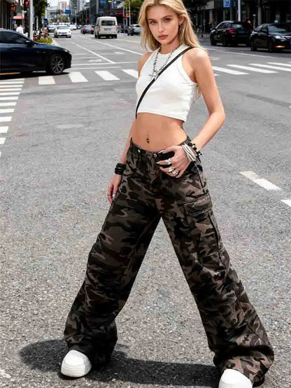 Cargo Pants Womens Street Wear Four-Season Canvas Military Camouflage Armygreen Combat Tactical Ripstop Rip-Stops Wearable Spicy