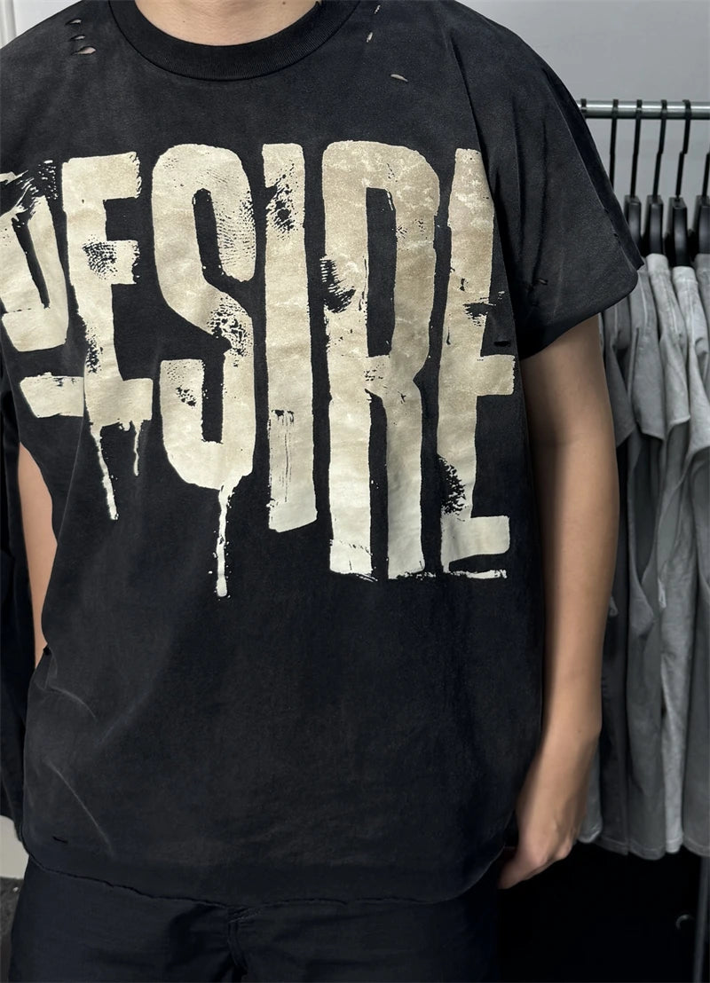 Washed Saint Punk art limited edition BOX TEE Hand Worn Vest T-Shirts Men Women High Quality T Shirt