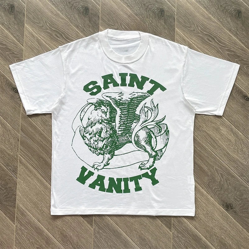 SAINT VANITY Ins The Same Style, Letter Printing Casual Short-sleeved T-shirt for Men and Women Breathable Oversized T Shirt
