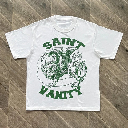 SAINT VANITY Ins The Same Style, Letter Printing Casual Short-sleeved T-shirt for Men and Women Breathable Oversized T Shirt