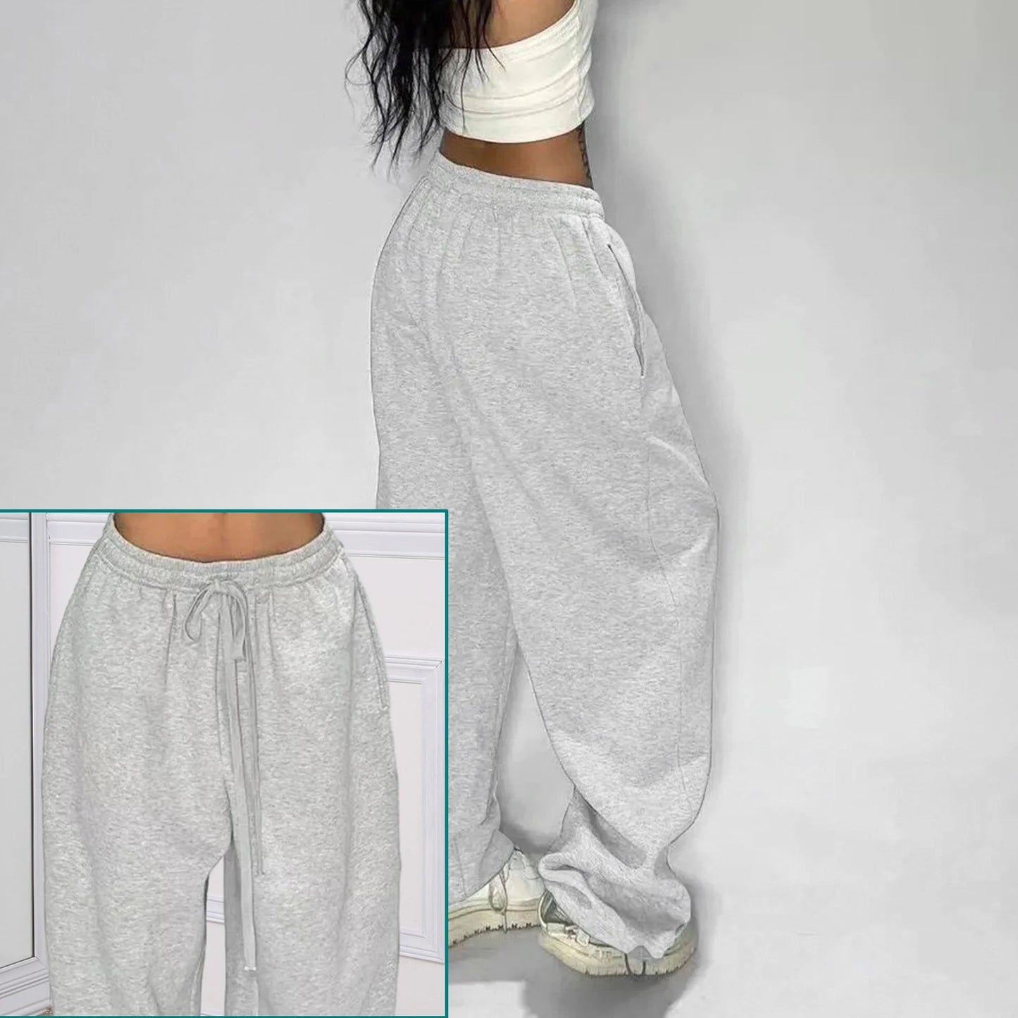 Casual Solid Sweatpants For Women High Waist Lace Up Loose Joggers Pant Classic Baggy Streetwear Female Sport Dance Trouser Y2K