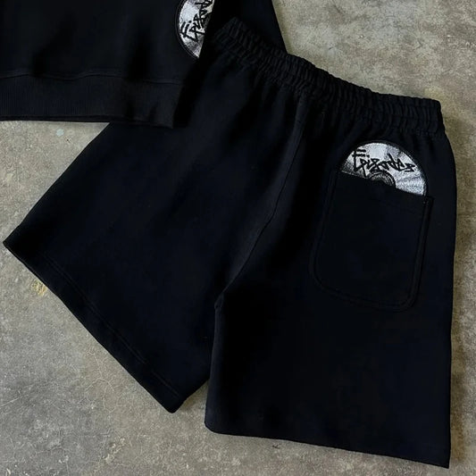 American Creative Pocket CD Pattern Cartoon Embroidery Fashion Loose Straight Shorts Summer Y2K Casual Hip Hop High Street Pants