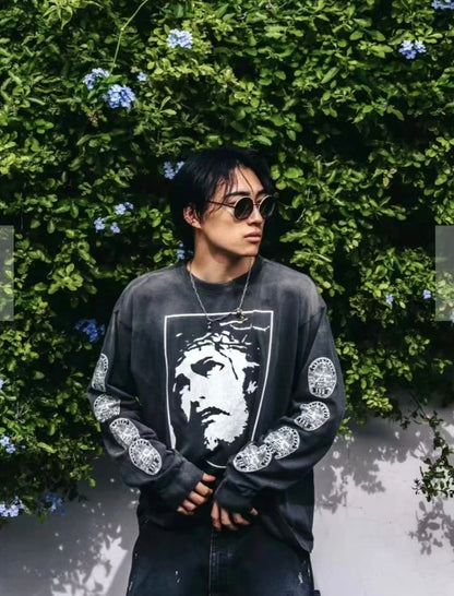 Yao Fashion Saint OF Michael 25SS High Quality Cotton Long Sleeve Tops Tee Streetwear Oversize Casual Y2k Loose T Shirt For Men