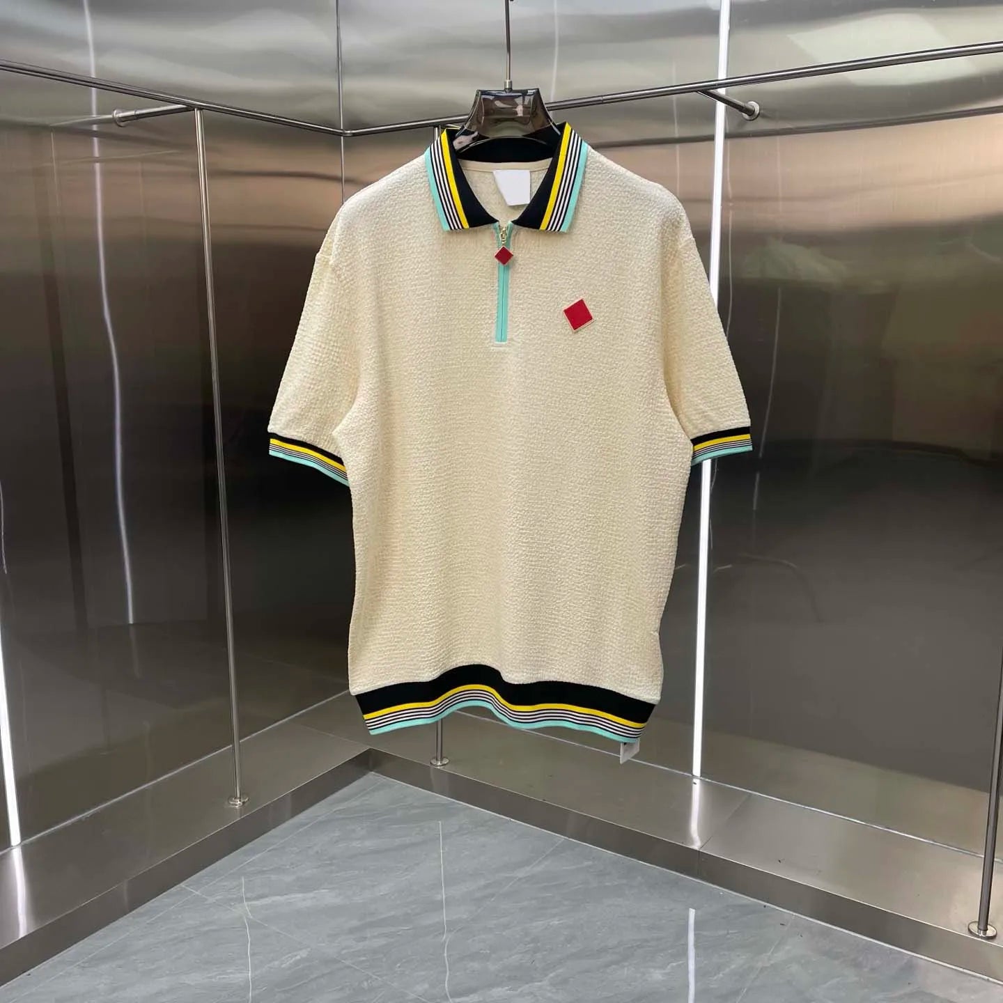 2026 High Quality Casinoblank Red Sign Embroidery Women Men Turn Down Collar T shirts tees Loose Fit Men Summer Knitted T shirt